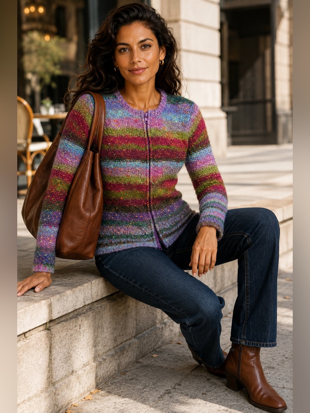 Talbots Multicolor Bouclé Zip-Front Cardigan - Lavender, Pink & Green S